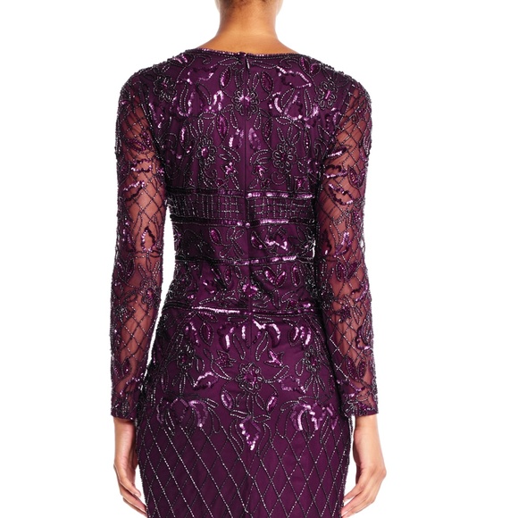 Adrianna Papell V-Neck Beaded Dress Deep Amethyst - Picture 3 of 5